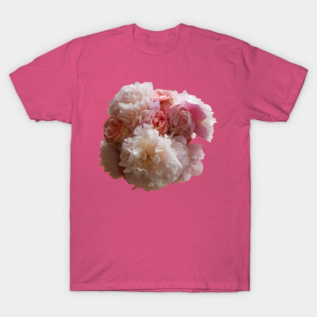 Peony Flowers and Pink Roses T-Shirt by ellenhenryart